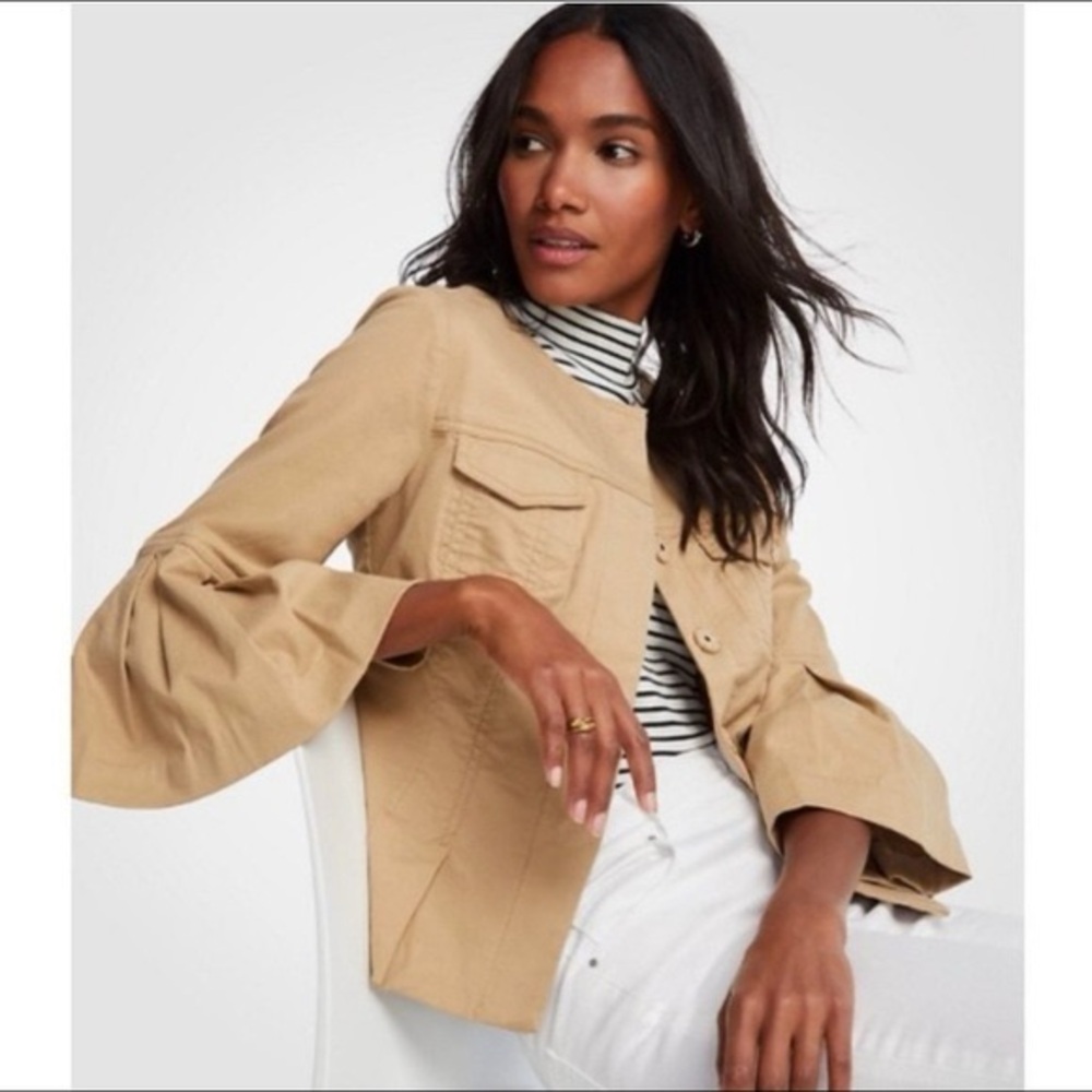 Ann Taylor Khaki Jacket Womens 10 Flared Sleeve Office Old Money Classic Capsule